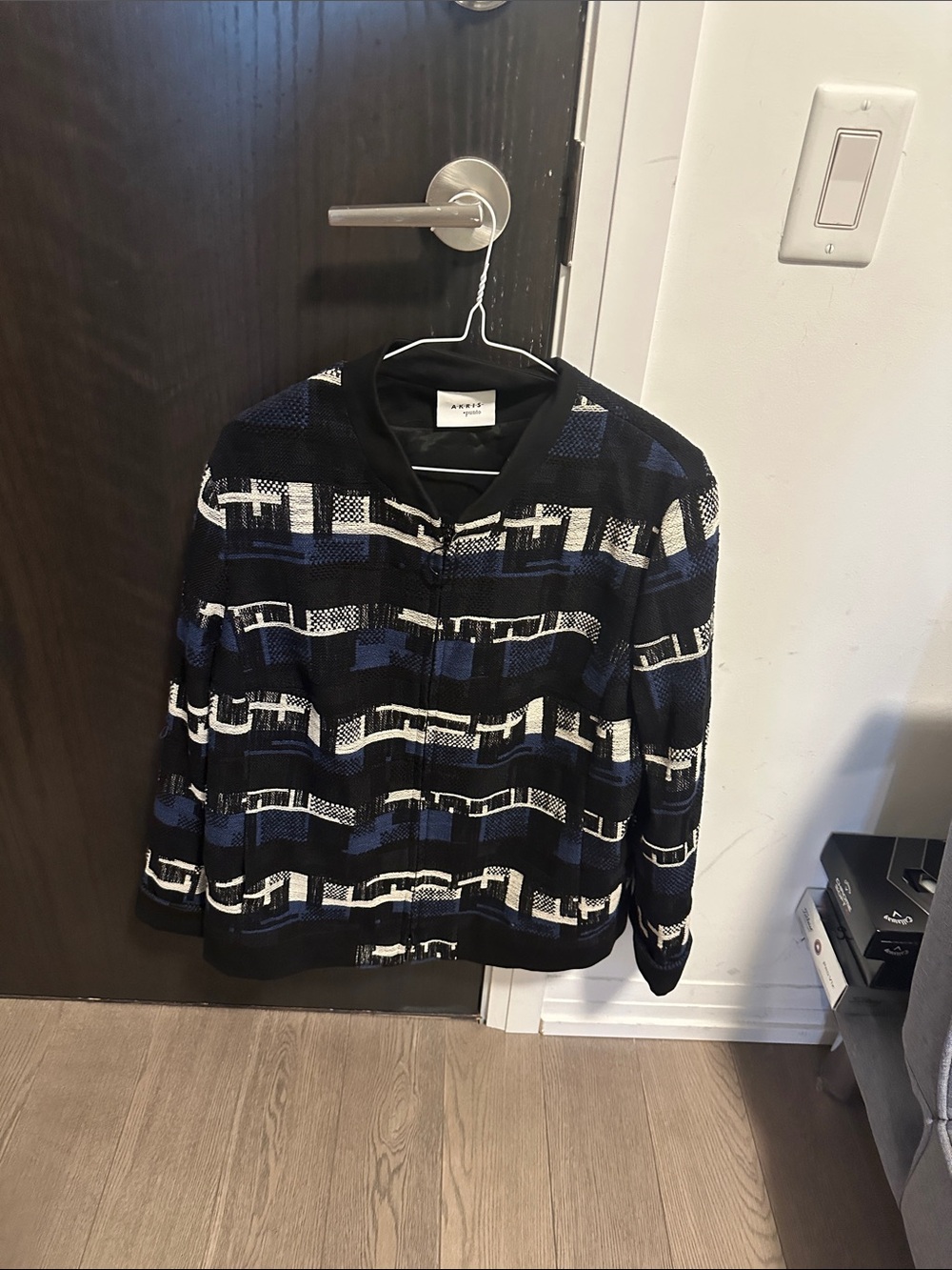 Men's Patterned Knit Sweater Jacket - Black & Blue